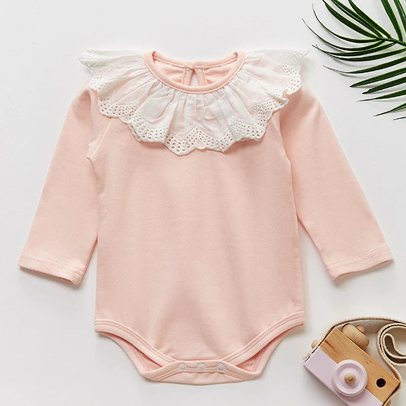 Baby Girl Lace Romper - Long Sleeve 100% Cotton Jumpsuit