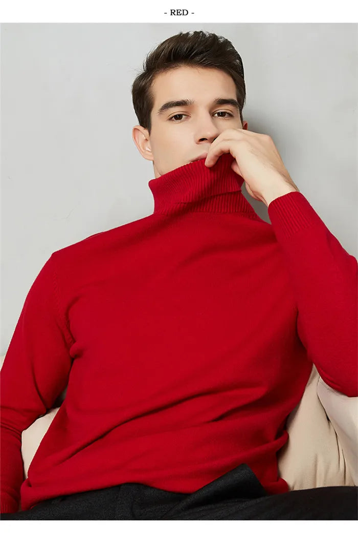 Men's Warm Turtleneck Wool-Cotton Sweater – Casual, Solid Color, Perfect for Autumn, Winter, and Christmas