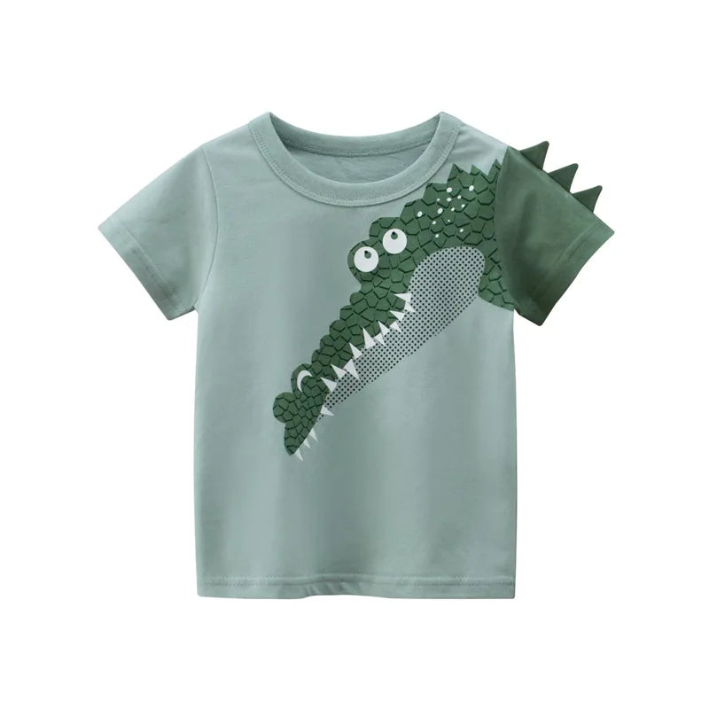 Summer 3D Cartoon Animal T-Shirts for Kids: Dinosaur & Shark