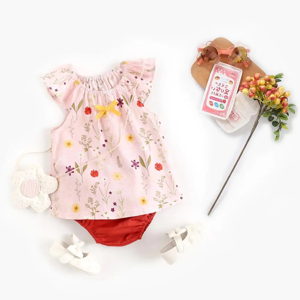 Baby Flower Clothes Set – Toddler Tops + Bottoms, Casual Cotton Outfit (2pcs)