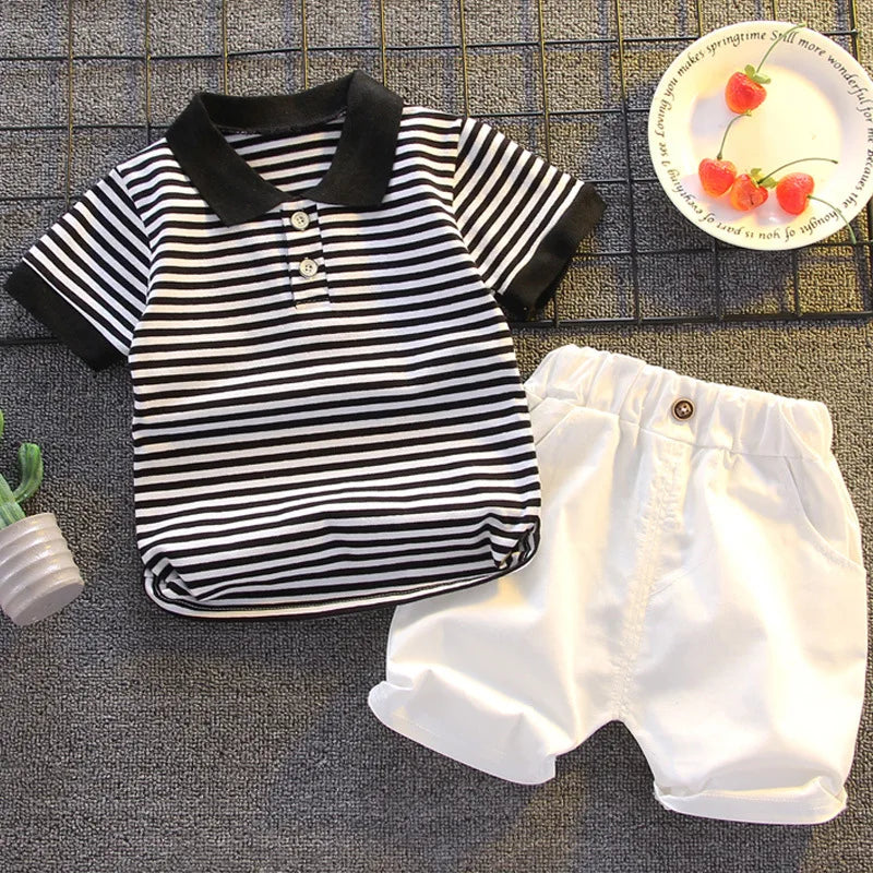 Summer Striped Polo & Shorts Set for Toddler Boys