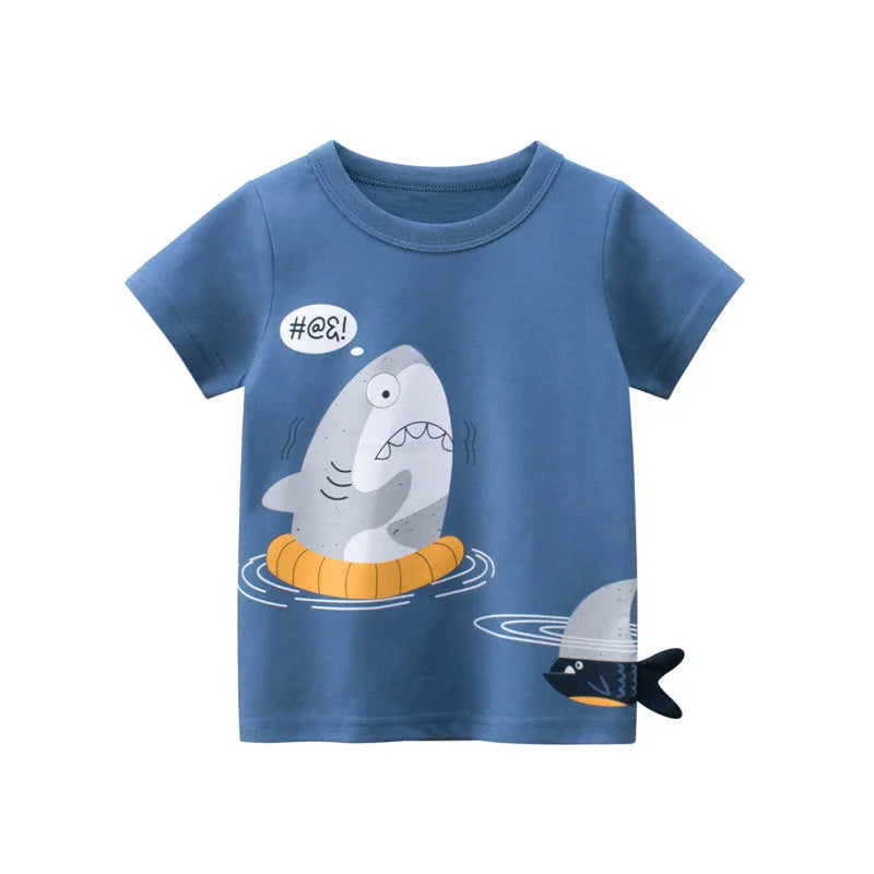 Summer 3D Cartoon Animal T-Shirts for Kids: Dinosaur & Shark
