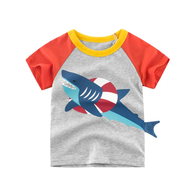 Summer 3D Cartoon Animal T-Shirts for Kids: Dinosaur & Shark