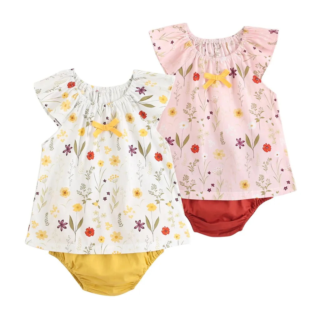 Baby Flower Clothes Set – Toddler Tops + Bottoms, Casual Cotton Outfit (2pcs)