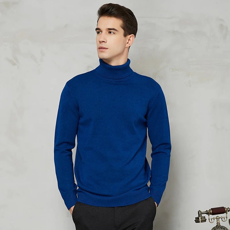Men's Warm Turtleneck Wool-Cotton Sweater – Casual, Solid Color, Perfect for Autumn, Winter, and Christmas