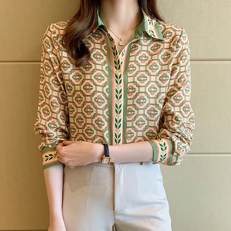 Women's Fashion Chain Print Blouse – Long Sleeve Spring/Autumn Shirt