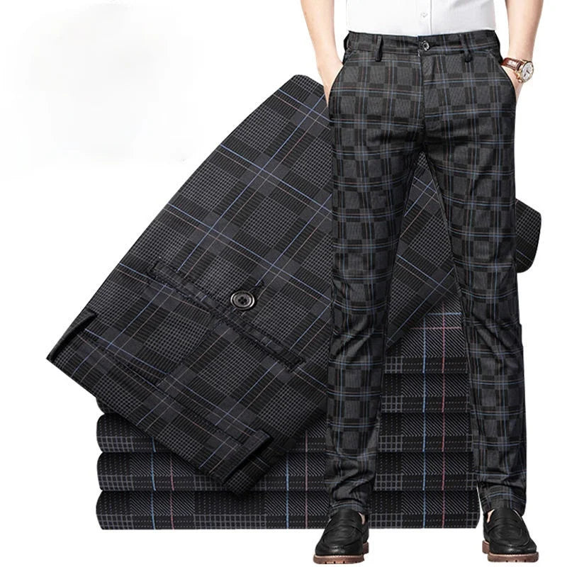 Upgrade your spring style with these slim-fit black plaid pants