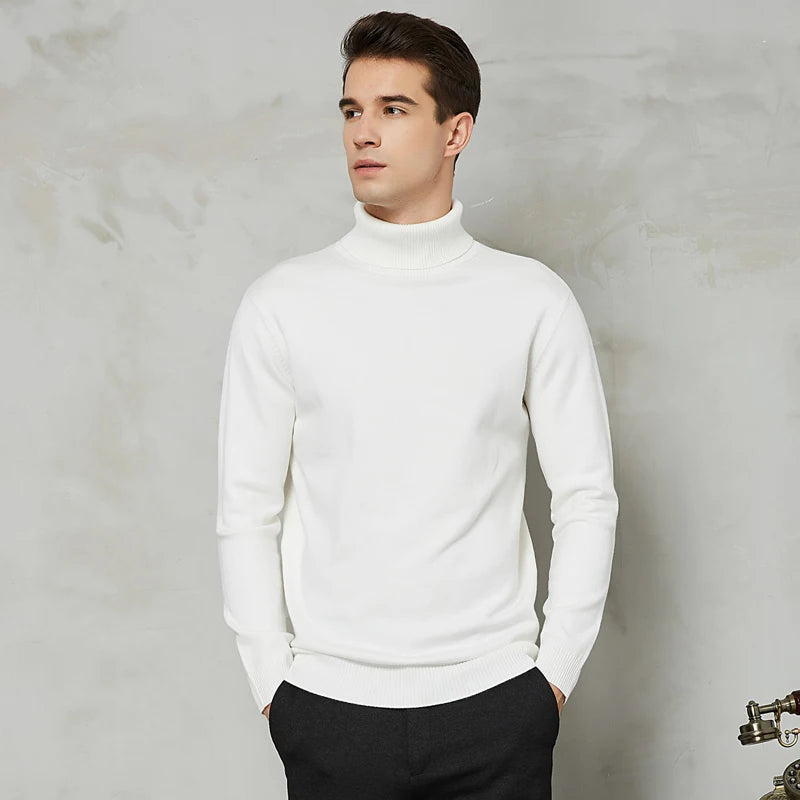 Men's Warm Turtleneck Wool-Cotton Sweater – Casual, Solid Color, Perfect for Autumn, Winter, and Christmas