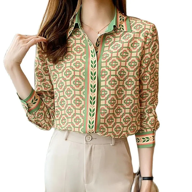 Women's Fashion Chain Print Blouse – Long Sleeve Spring/Autumn Shirt