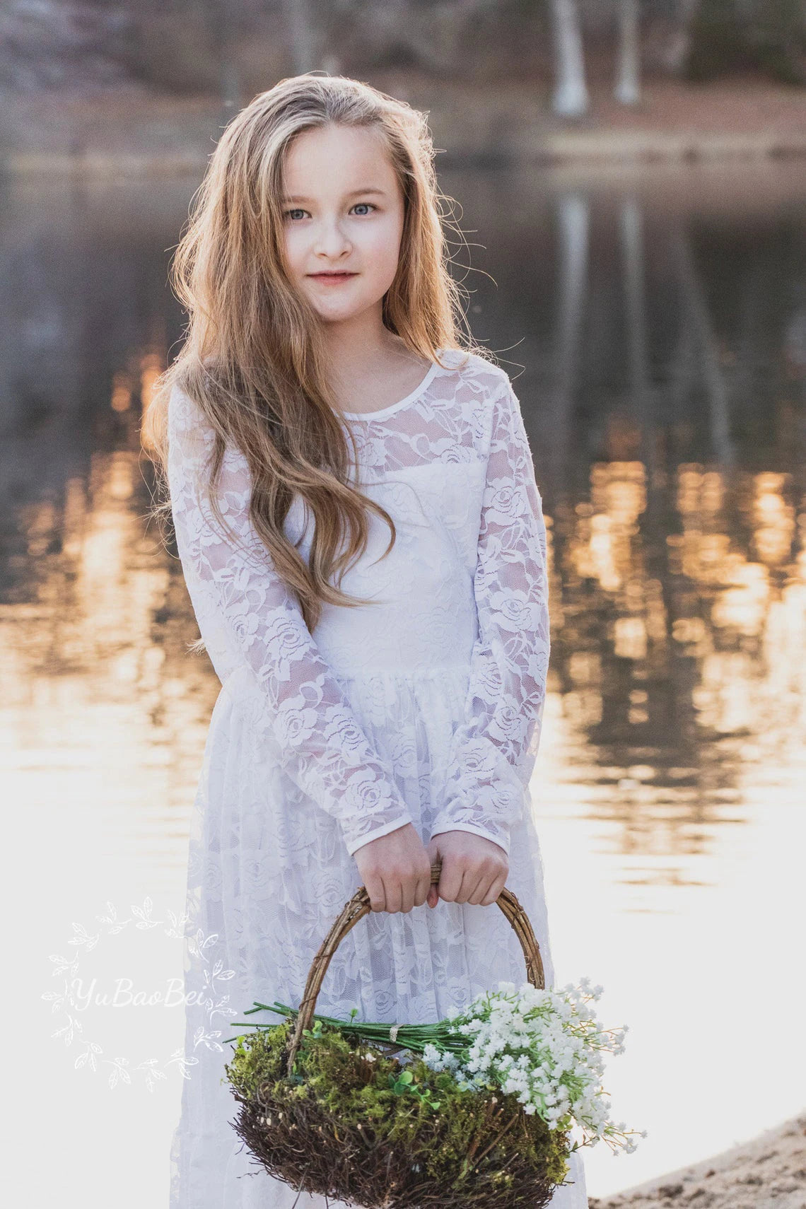 Flower Girl Dress: Long Sleeve White & Beige Summer Dress