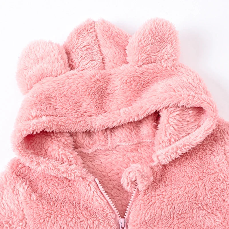 Baby Boy Hooded Plush Romper - Spring Autumn Bear Overall