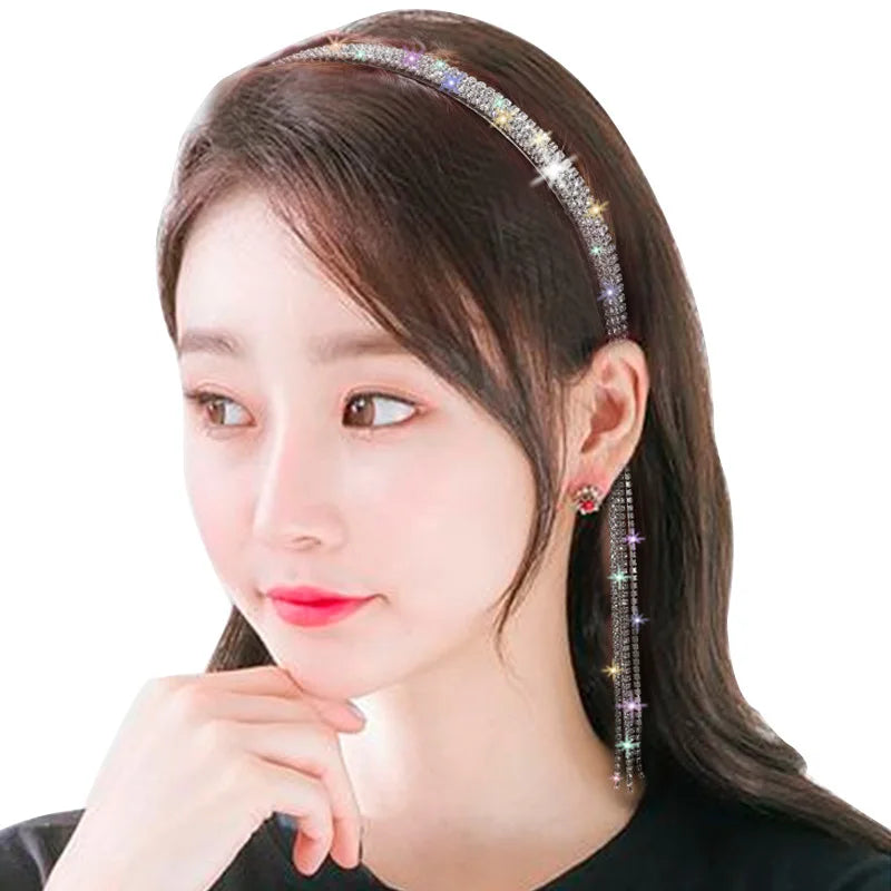 Bling Rhinestone Hairbands - Long Tassel Bow Headband for Women