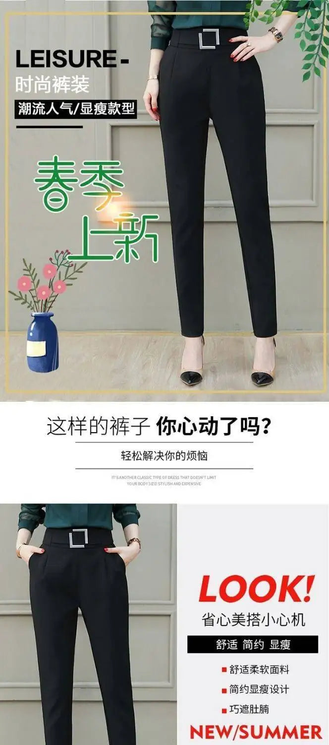 Black High-Waist Suit Pants - Women's Office Pants with Sashes and Pockets, Fashionable Pink/Yellow Options