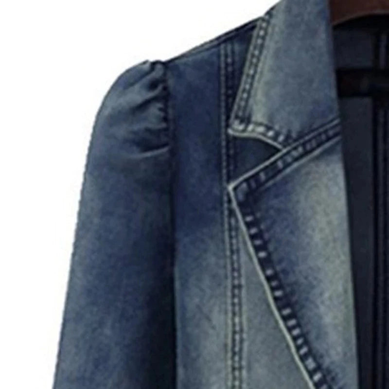 Women’s Patchwork Denim Jacket – Button Up, Turn-Down Collar