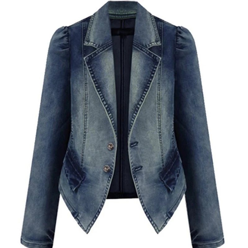 Women’s Patchwork Denim Jacket – Button Up, Turn-Down Collar
