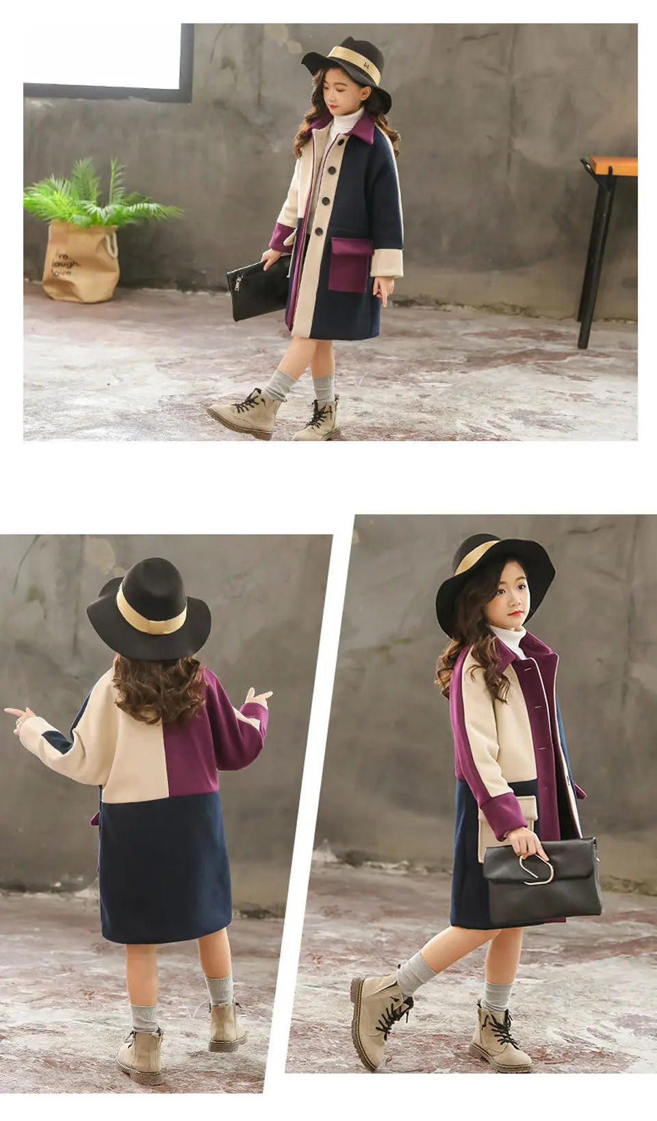 Girls Wool Coat Autumn Winter Jacket - Fashionable Outerwear for Ages 4-13