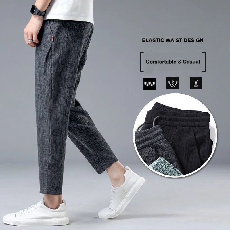 Summer Ice Silk Linen Man Pants Casual Sweatpants Male Quick-dry Sport Ankle-length Harem trousers 2023 Streetwear Fashion