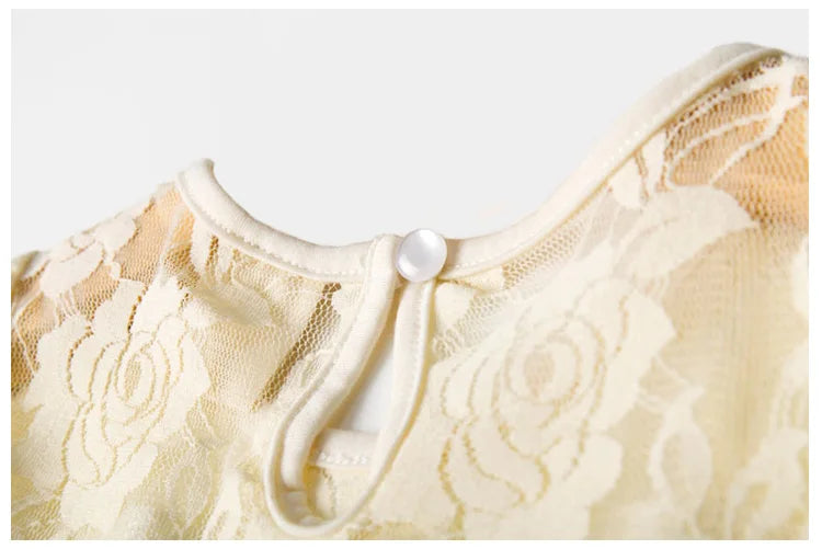 Flower Girl Dress: Long Sleeve White & Beige Summer Dress