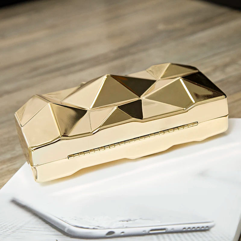 Elegant Gold Geometric Acrylic Clutch Bag for Women - Party/Wedding Shoulder Bag