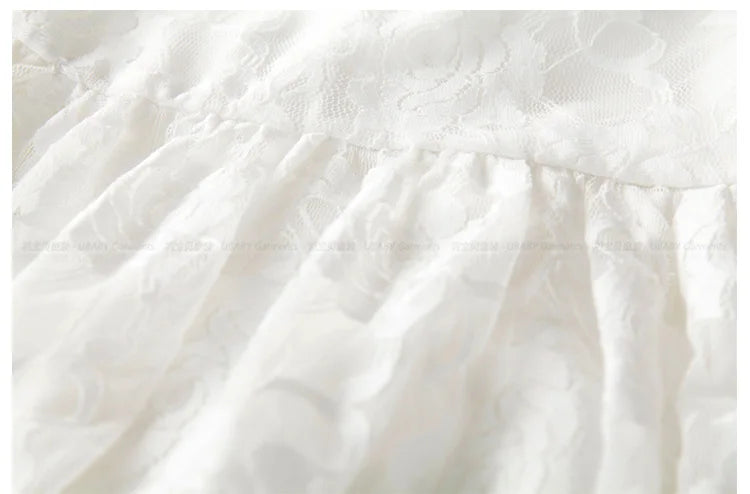 Flower Girl Dress: Long Sleeve White & Beige Summer Dress