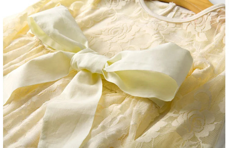 Flower Girl Dress: Long Sleeve White & Beige Summer Dress