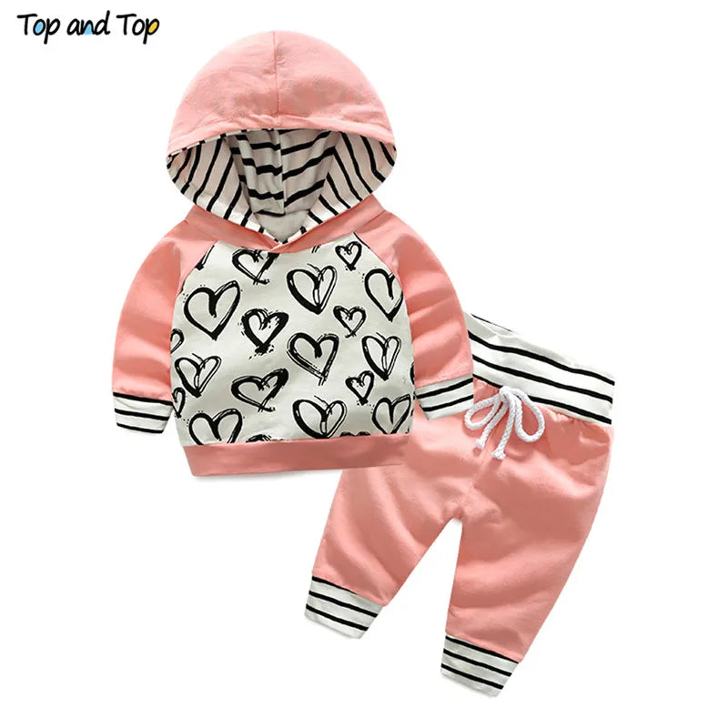 Top Fashion Baby Girl 2-Piece Tracksuit: Hooded Sweatshirt and Striped Pants