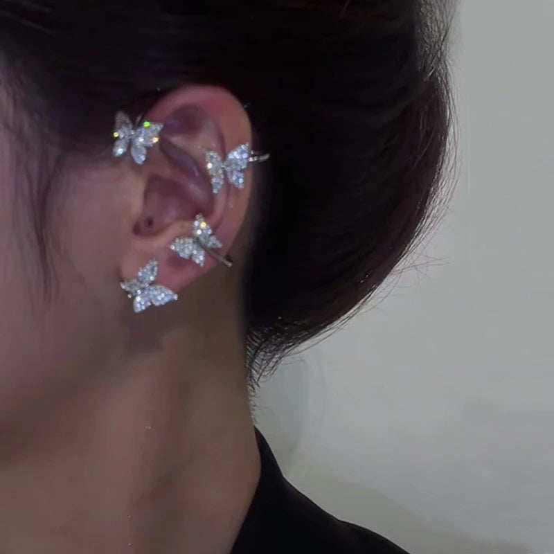 Sparkling Crystal Butterfly Ear Cuff Clip for Women - Wedding Jewelry