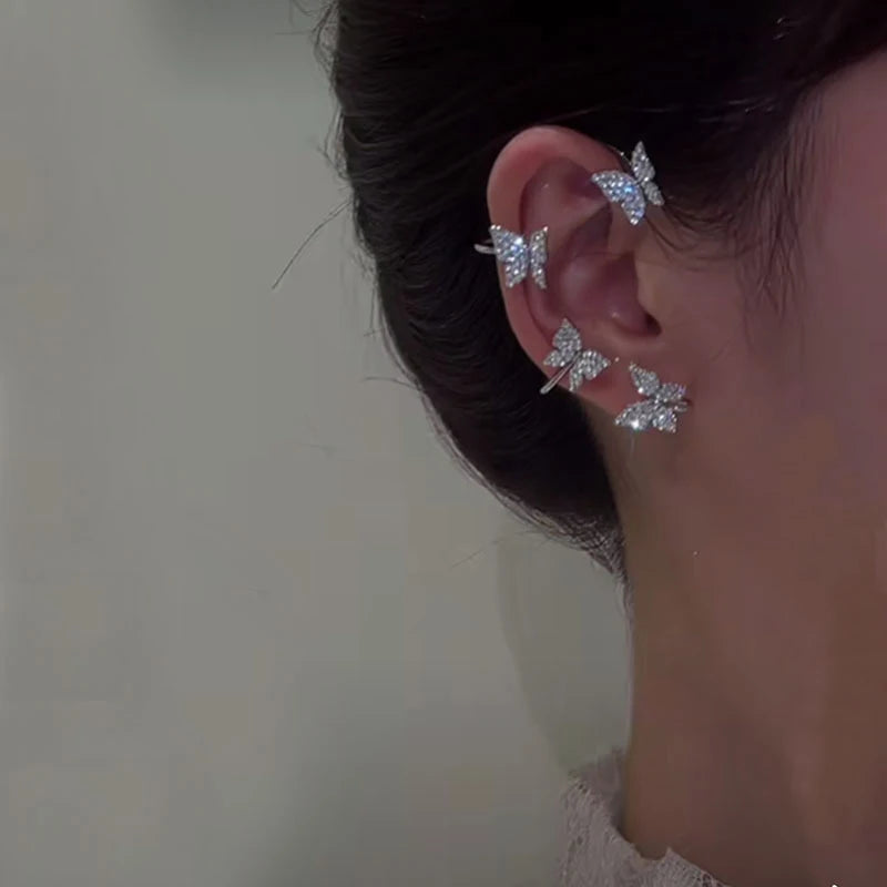 Sparkling Crystal Butterfly Ear Cuff Clip for Women - Wedding Jewelry
