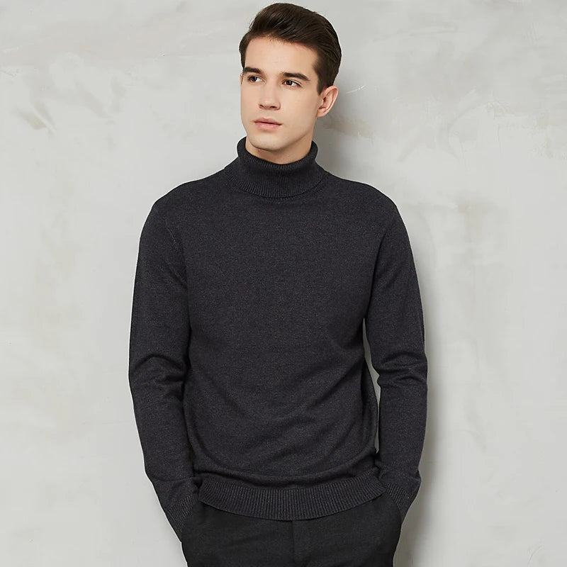 Men's Warm Turtleneck Wool-Cotton Sweater – Casual, Solid Color, Perfect for Autumn, Winter, and Christmas