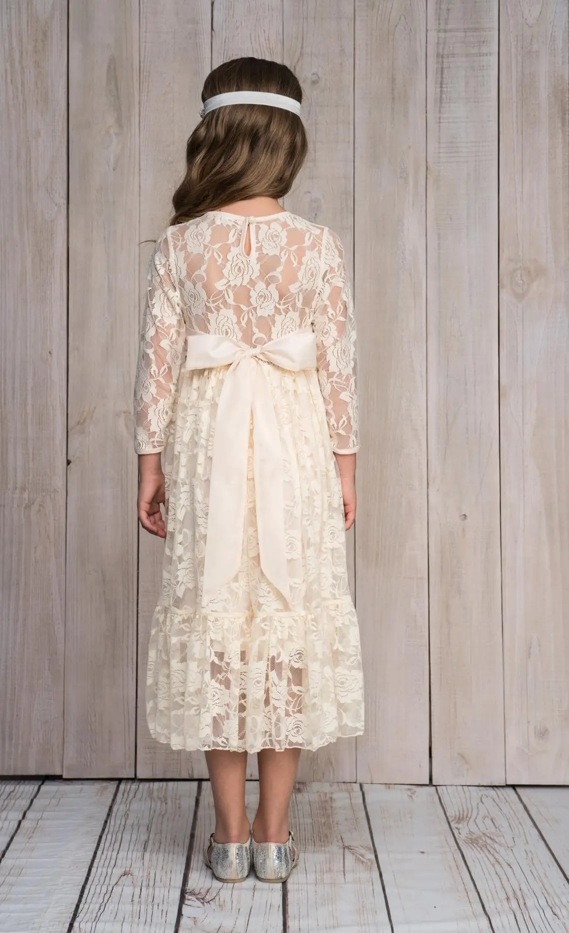 Flower Girl Dress: Long Sleeve White & Beige Summer Dress