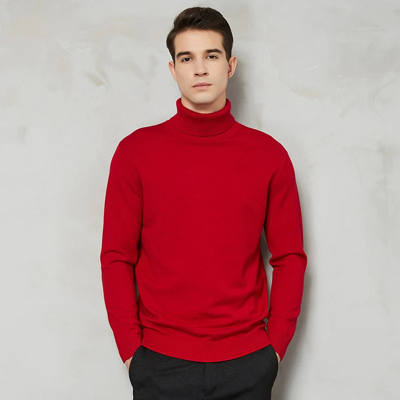 Men's Warm Turtleneck Wool-Cotton Sweater – Casual, Solid Color, Perfect for Autumn, Winter, and Christmas