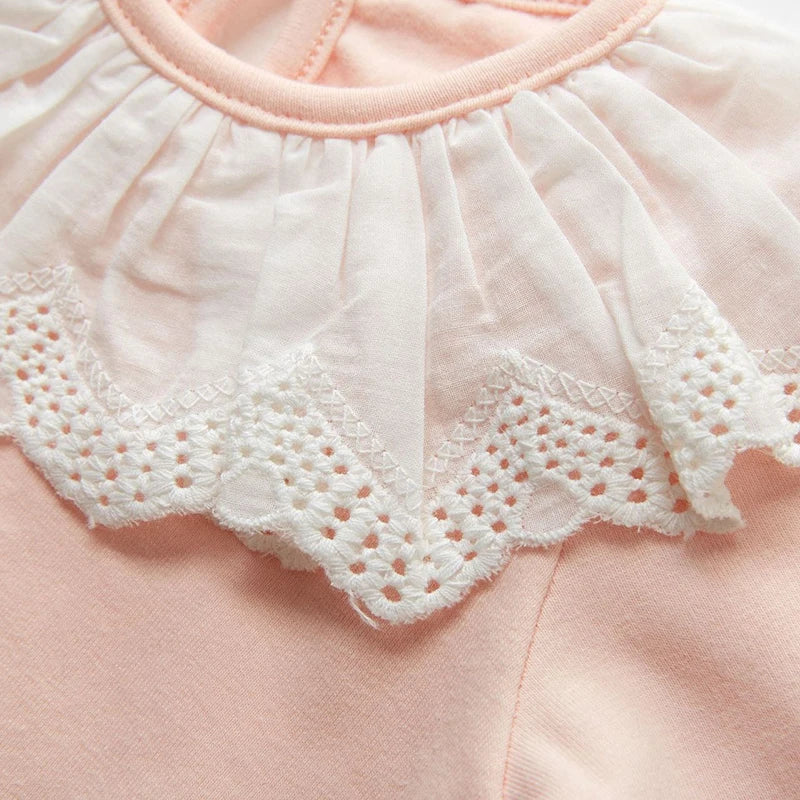 Baby Girl Lace Romper - Long Sleeve 100% Cotton Jumpsuit
