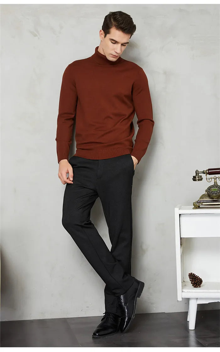 Men's Warm Turtleneck Wool-Cotton Sweater – Casual, Solid Color, Perfect for Autumn, Winter, and Christmas