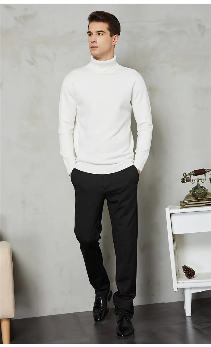 Men's Warm Turtleneck Wool-Cotton Sweater – Casual, Solid Color, Perfect for Autumn, Winter, and Christmas