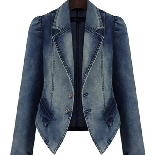 Women’s Patchwork Denim Jacket – Button Up, Turn-Down Collar