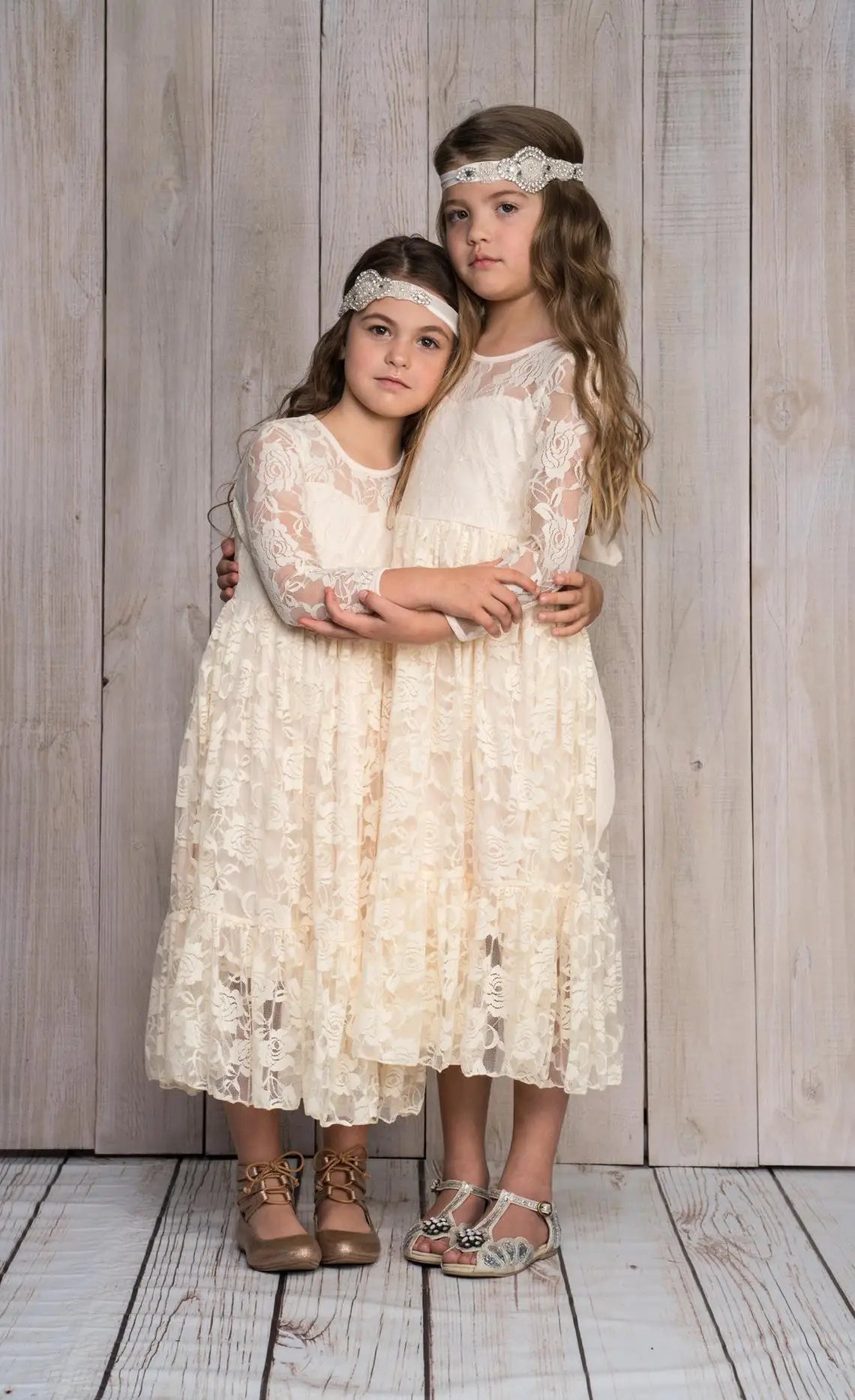 Flower Girl Dress: Long Sleeve White & Beige Summer Dress