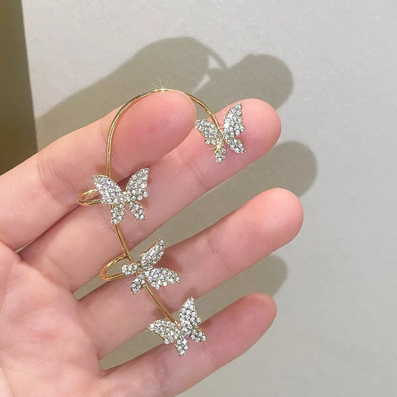 Sparkling Crystal Butterfly Ear Cuff Clip for Women - Wedding Jewelry