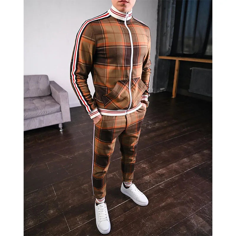 Men's Colorful Plaid Tracksuit 3D Print Hoodie Set - Autumn Casual