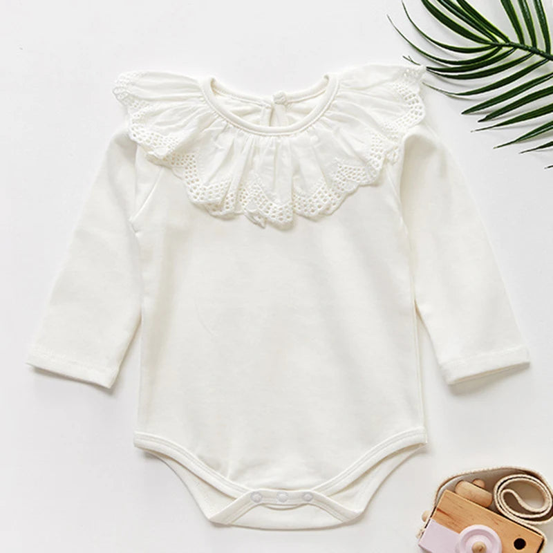 Baby Girl Lace Romper - Long Sleeve 100% Cotton Jumpsuit