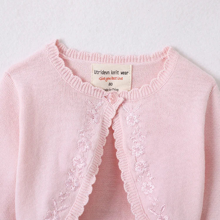 Baby Girl Cardigan – 100% Cotton Long Sleeve Knit Bolero Sweater for Birthday Party