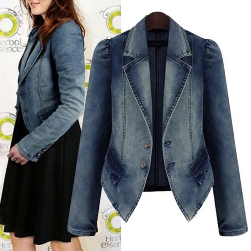 Women’s Patchwork Denim Jacket – Button Up, Turn-Down Collar