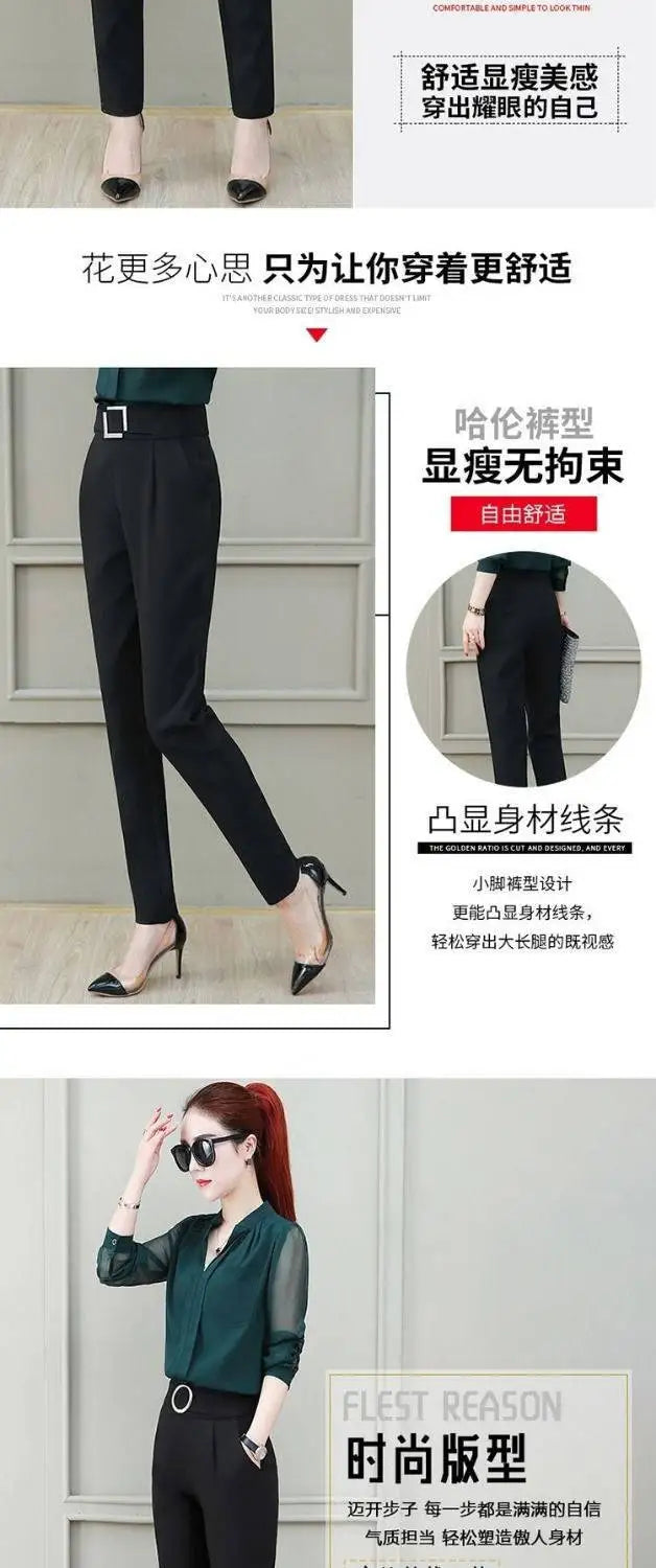 Black High-Waist Suit Pants - Women's Office Pants with Sashes and Pockets, Fashionable Pink/Yellow Options