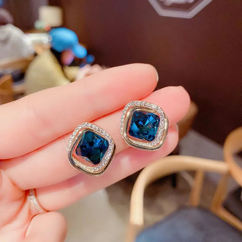S925 Silver Green Crystal Geometric Earrings