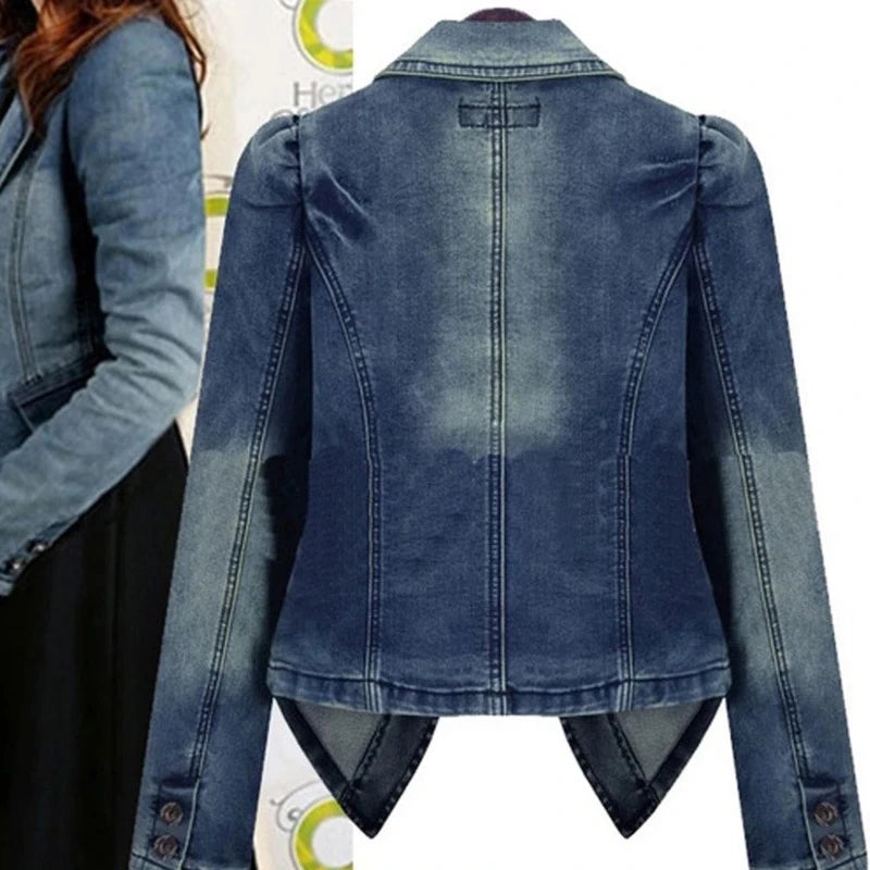 Women’s Patchwork Denim Jacket – Button Up, Turn-Down Collar