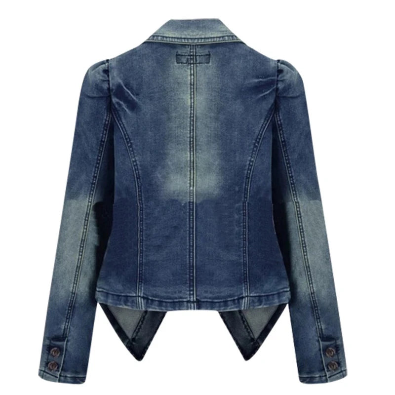 Women’s Patchwork Denim Jacket – Button Up, Turn-Down Collar