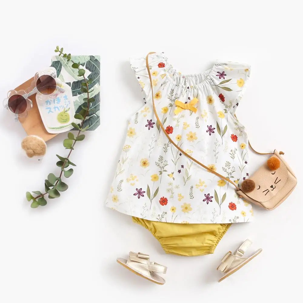 Baby Flower Clothes Set – Toddler Tops + Bottoms, Casual Cotton Outfit (2pcs)