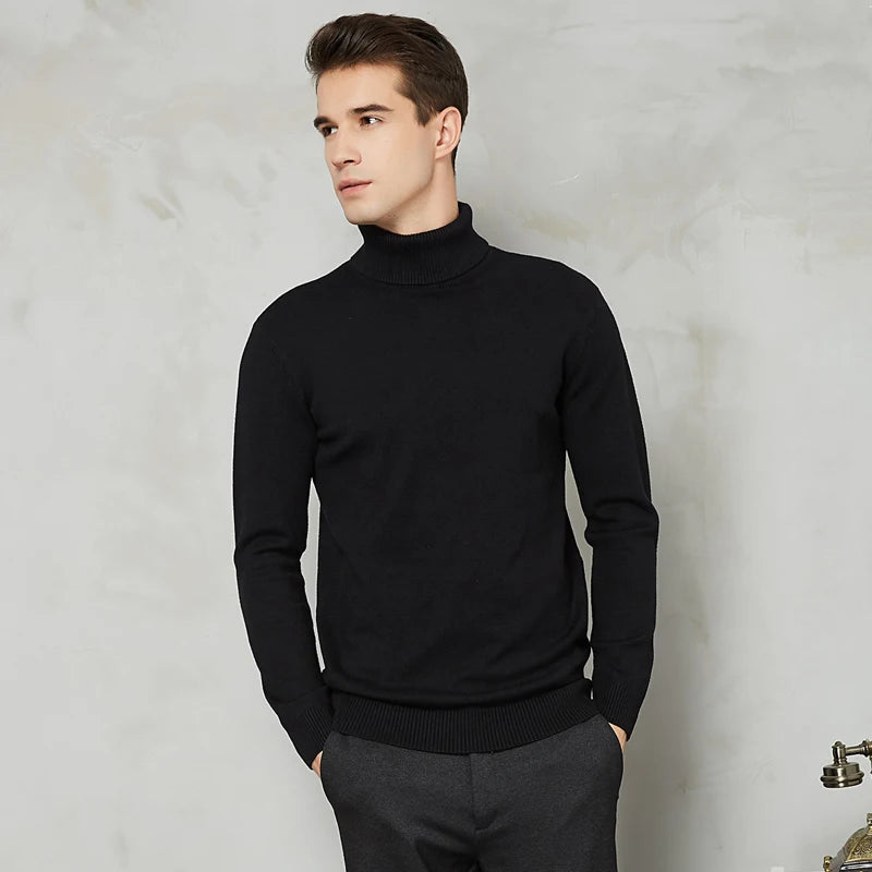 Men's Warm Turtleneck Wool-Cotton Sweater – Casual, Solid Color, Perfect for Autumn, Winter, and Christmas