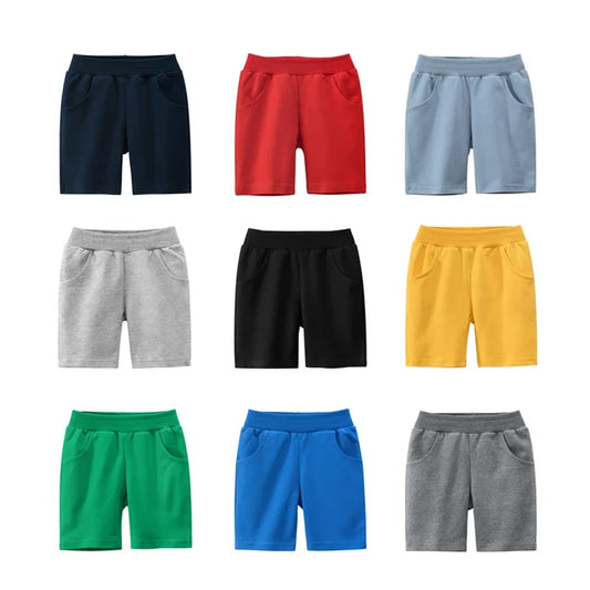 Children's Summer Cotton Shorts – Solid Elastic Waist Beach Shorts for Boys and Girls (Up to 9Y)