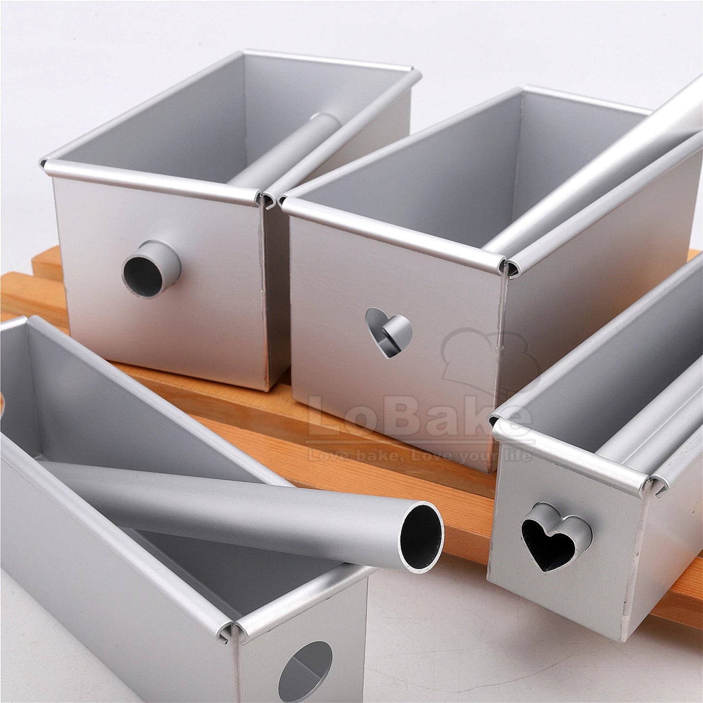 Aluminium Rectangle Toast Bread Mold – 100g/250g with Heart Stick & Mousse Cake Tin