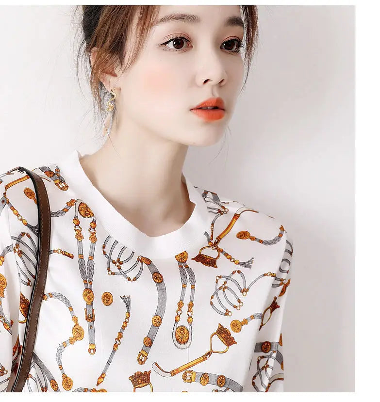 Vintage Ice Silk Short Sleeve Tee for Women